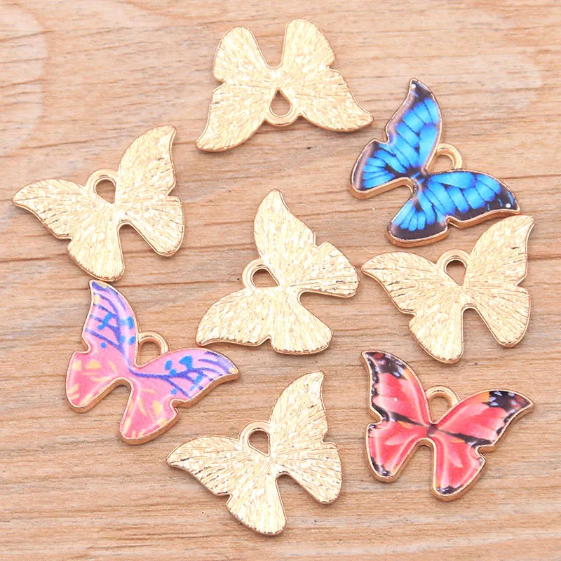 10pcs 15*22mm 8 Color Alloy Metal Drop Oil Colorful Butterfly Charms KC Animal Pendant For DIY Bracelet Necklace Jewelry Making