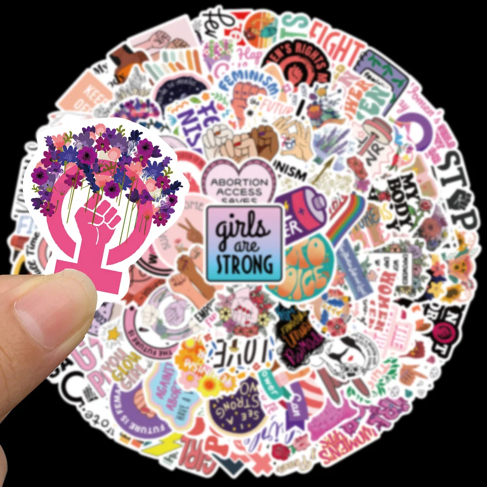 50/100pcs Cartoon Women Right Girl Power Stickers Vinyl Laptop Decals Luggage Guitar Phone Diary Waterproof Graffiti