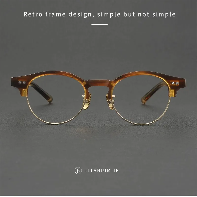 Fashion Design Handcraft Glasses Brown Stripe Gold Acetate Titanium Eyeglasses Frame,Trendy Designer Eyewear for All Occasions