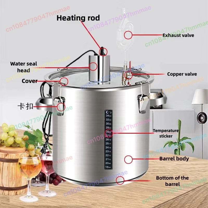 50L 500W Stainless Steel Fermentation Tank for Moonshine Wine, Constant Temperature Barrel with Steaming Function
