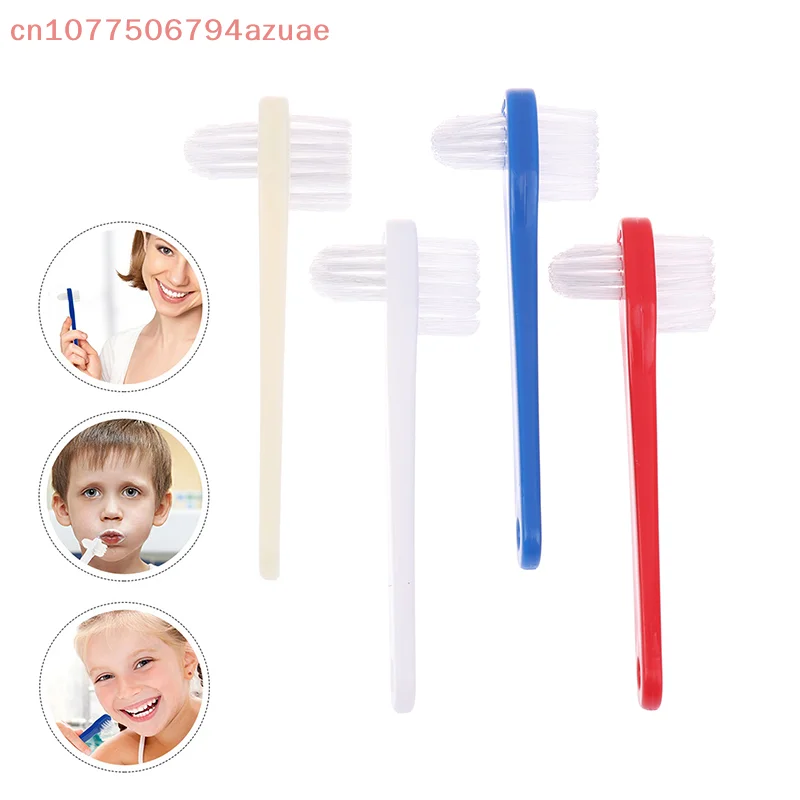1 pz spazzolino da denti doppia testa spazzola manuale detergente per denti finti portatile al care fornitura protesi blu rosso bianco colore