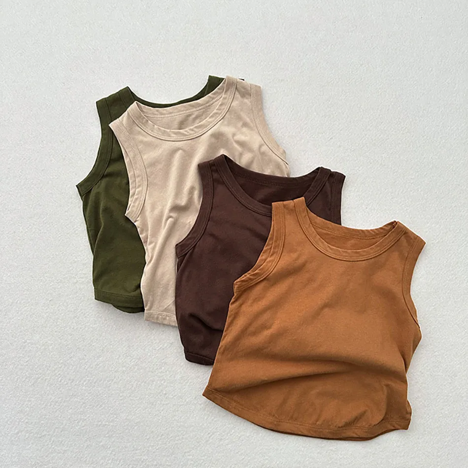 Boys Girls Fashion Casual Versatile Solid Color Cotton Thin Tank Top Summer Children Sleeveless Top Children Home Clothing