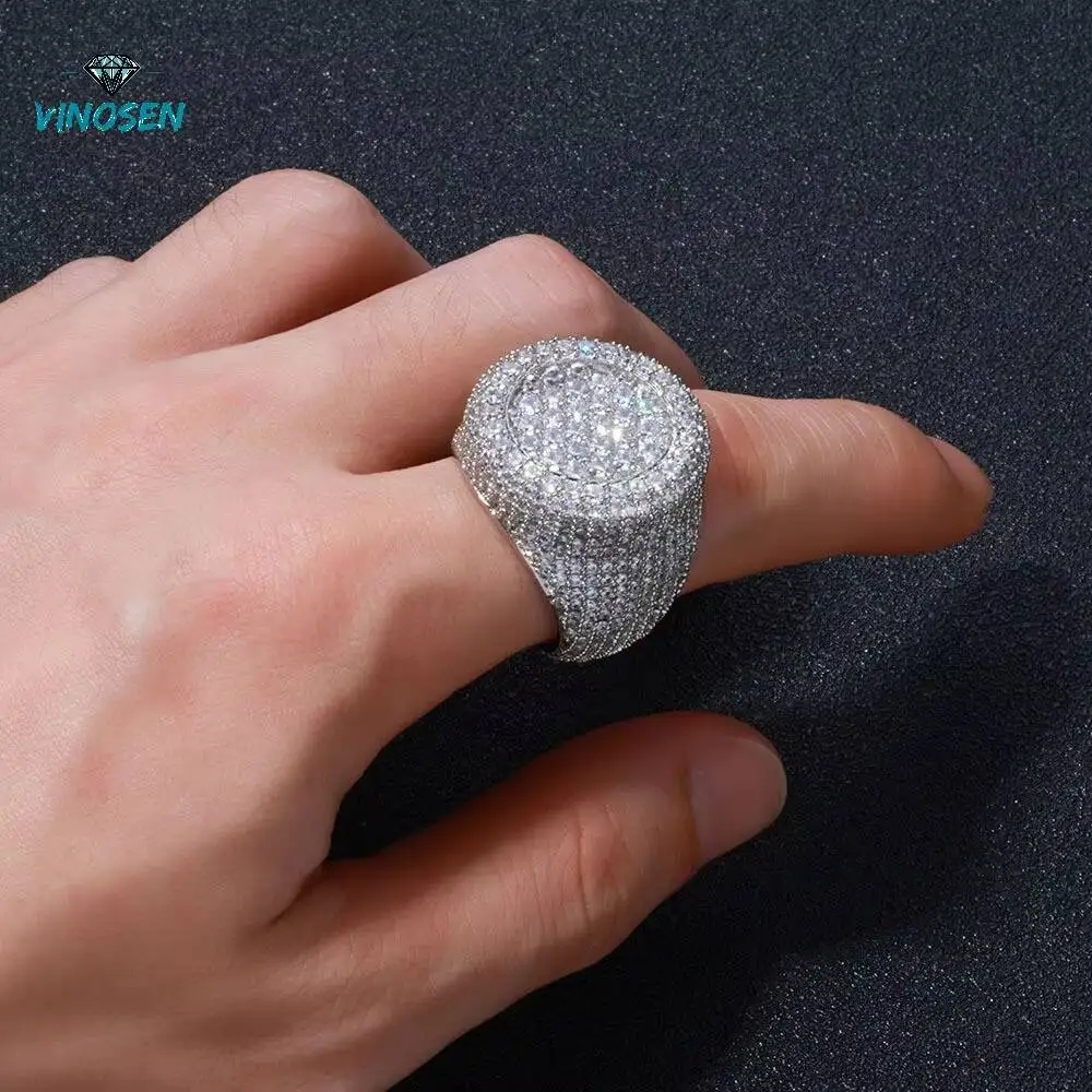 Wholesale Hip Hop Round Moissanite Ring for Men 925 Sterling Silver Iced Out Bling Circle Band Jewelry Custom Us Size 7-10