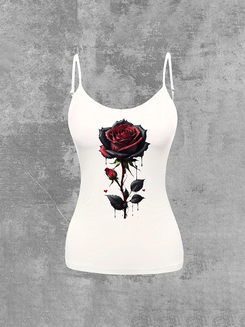 Summer New Style Elegant Women's Clothing Camisole Top Fashionable And Simple Casual All-Match Rose Print Camisole Top