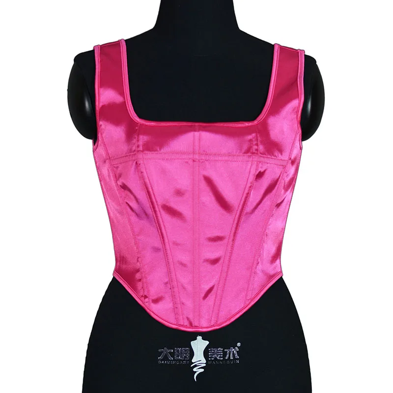 Strap Satin Solid Rose Red Clor Fashion Sexy Corset Crop Top Vest Female Underwear Bustier CEINTHRONEZ