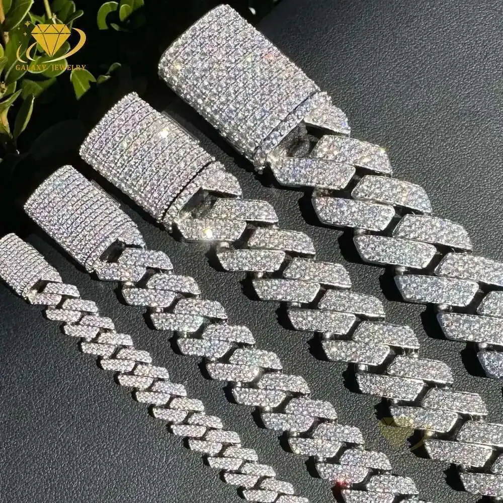

High Quality 2 Rows Prong Cuban Chain 8mm 12mm 16mm 20mm Iced Out Moissanite Cuban Bracelet Link Necklace Mens Hip Hop Jewelry