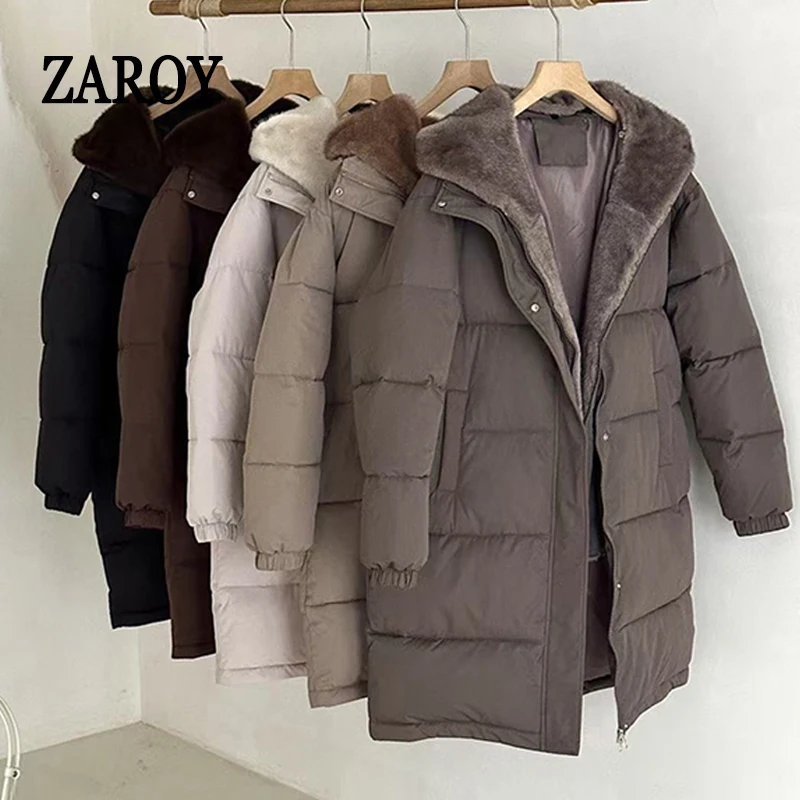 

ZAROY Пуховики Winter Women Jacket 2025 New In Thicken Warm Fur Hooded Detachable Coat Casual Loose Parkas Cotton Puff O