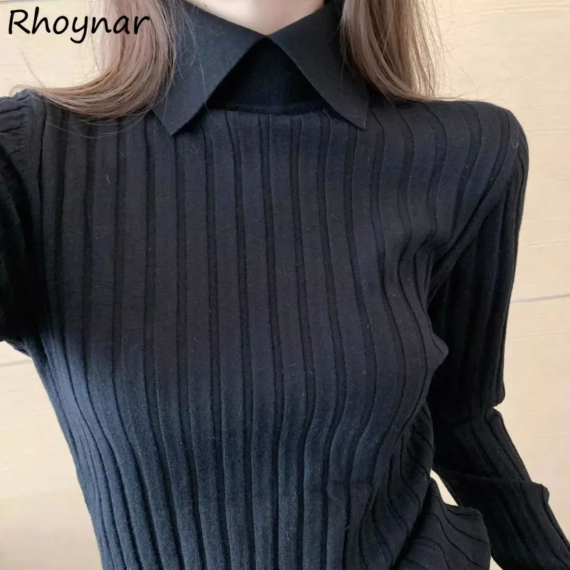 

Chic Solid Ribbed Knitted Pullovers Women Slim Leisure Fashion Turtleneck Collar Sweater Ladies Warm Soft Knitwear Basic Tops BF