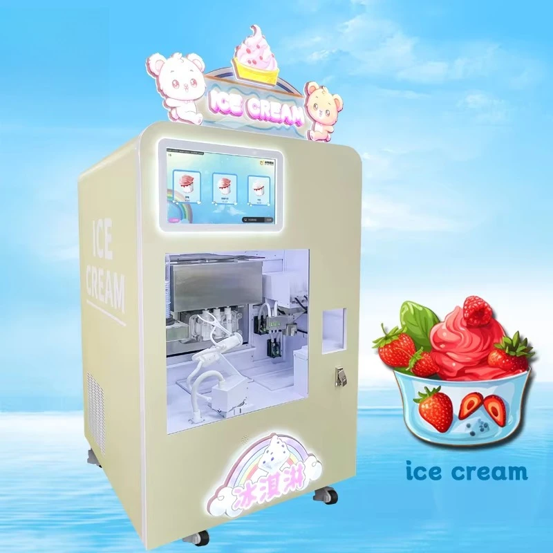Customized Automatic Soft Serve Ice Cream Vending Machine 24L Capacity High Rate Powder System New Condition Commercial