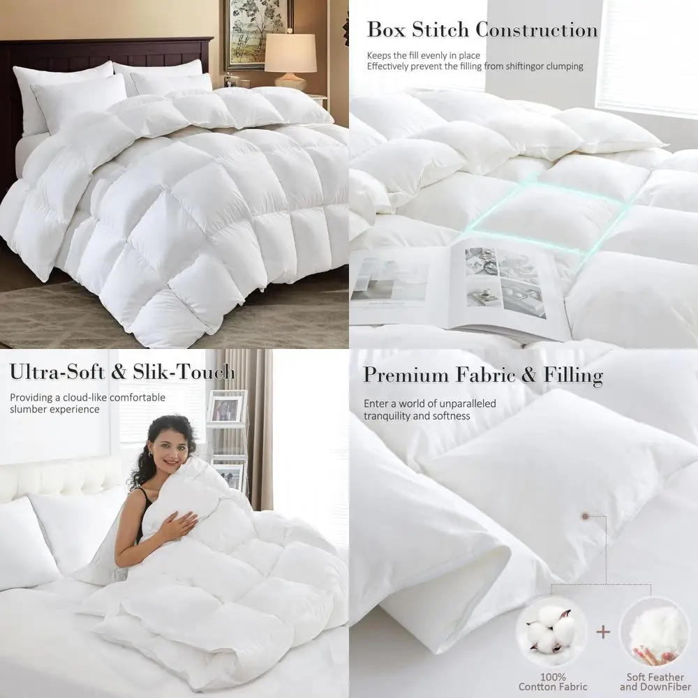 

White Luxurious Goose eather Down iber Comorter, All Season Hotel Collection Bed Comorter, Ultra Sot, 100% хлопковая пододеяльник с вставкой