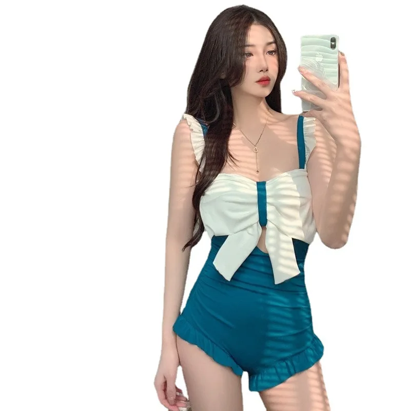 Lolita costume da bagno Bikini intero moda coreana per le donne costumi da bagno con volant dimagranti a vita alta ragazze carine costumi da bagno Sexy senza invito