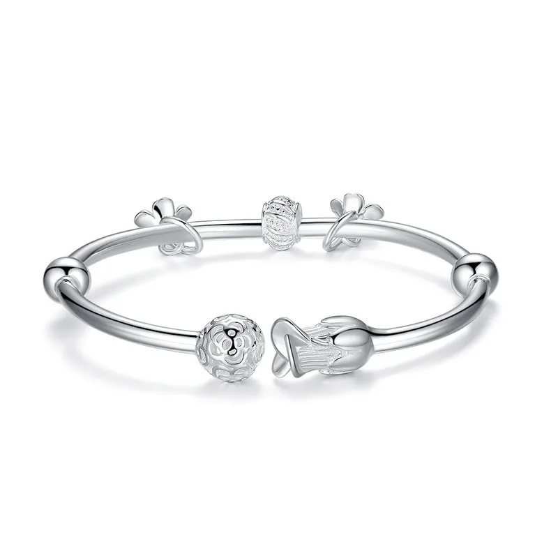 S925 925 Sterling Silver Fashion Creative Open Bangle Minimalist Korean Style Exquisite Bracelet Durable High Quality Jewelry