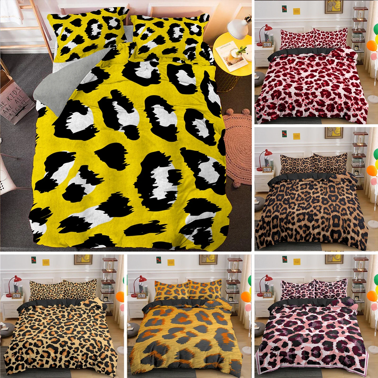 

Leopard Print King Queen Duvet Cover Brown Cheetah Skin Pattern Bedding Set for Teens Girl Women Leopard 2/3pcs Soft Quilt Cover