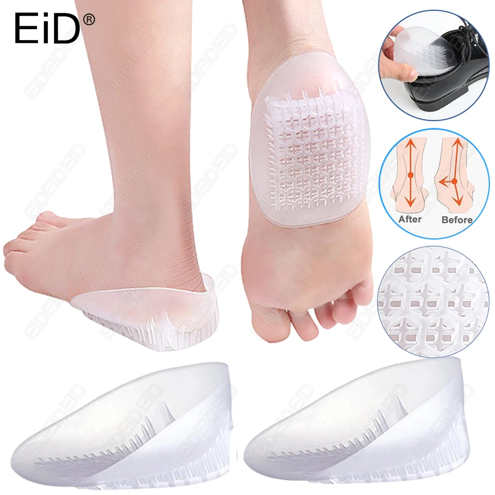 

Soft Silicone Gel Insoles for heel spurs pain Support Foot cushion Foot Massager Care Half Heel Insole Pad Height Increase EID