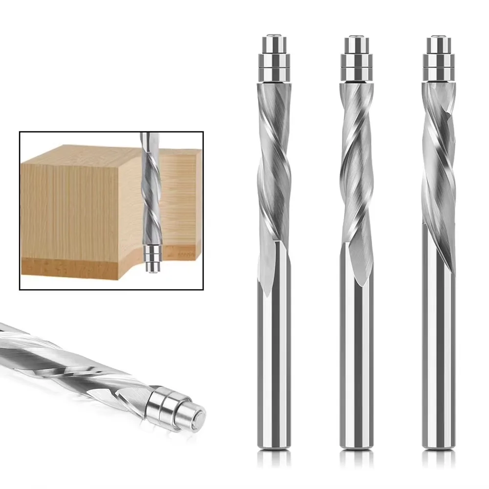 1 PC 6.35mm Shank Solid Carbide Bearing Guided Two Flute Flush Trim Router Bits Woodworking Milling Cutters End Mill