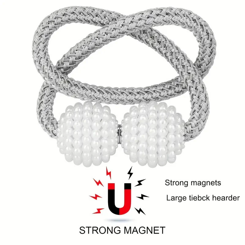 Pearl Magnetic Curtain Clips, Curtain Fixer, Adjustable Locking Ties, Magnetic No Punch, Curtain Decorative Accessories, 2pcs