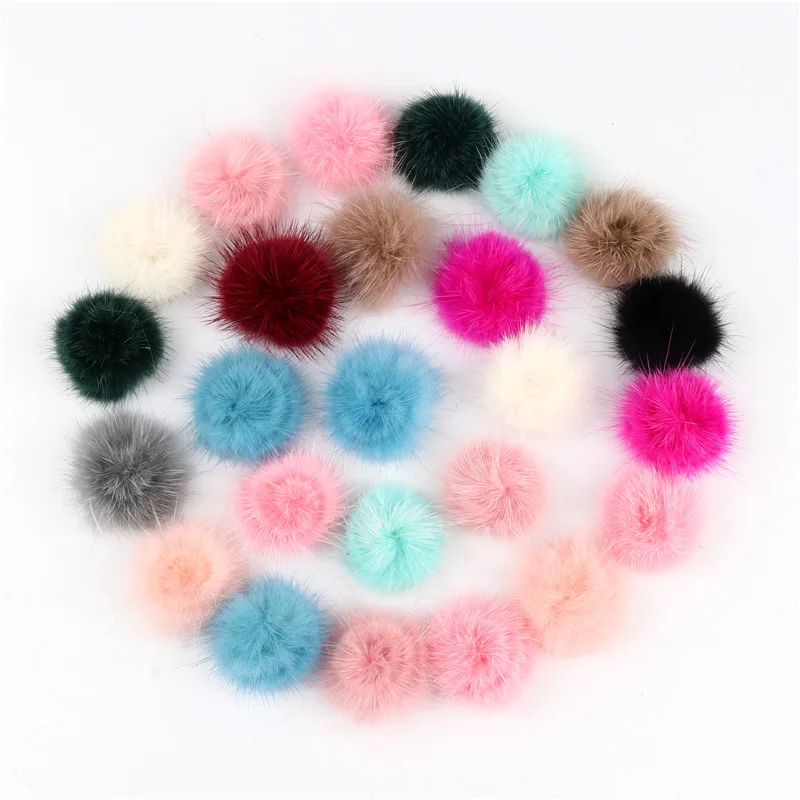 10 pçs 3cm bola de pele de cabelo de vison natural 30mm macio colorido moda pompom pele pompom para vestuário vestido diy artesanato suprimentos