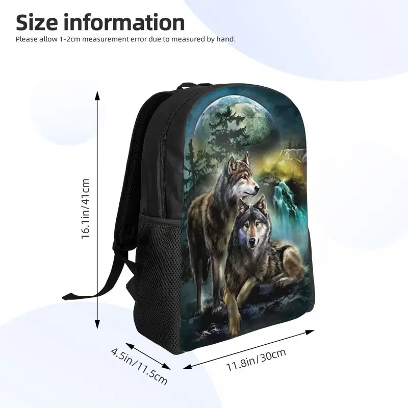 Wolf Travel Backpack Men Women School Laptop Bookbag Moon College Student Daypack Bags