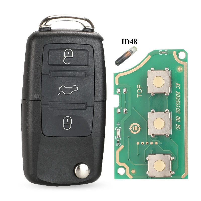 Jingyuqin 3-Tasten-Flip-Fernbedienung für Autoschlüsselanhänger für VW PASSAT Polo Skoda Seat Polo/Golf/Käfer 1J 0959753 DA/AH 1K 0959753 G 434 MHz ID48