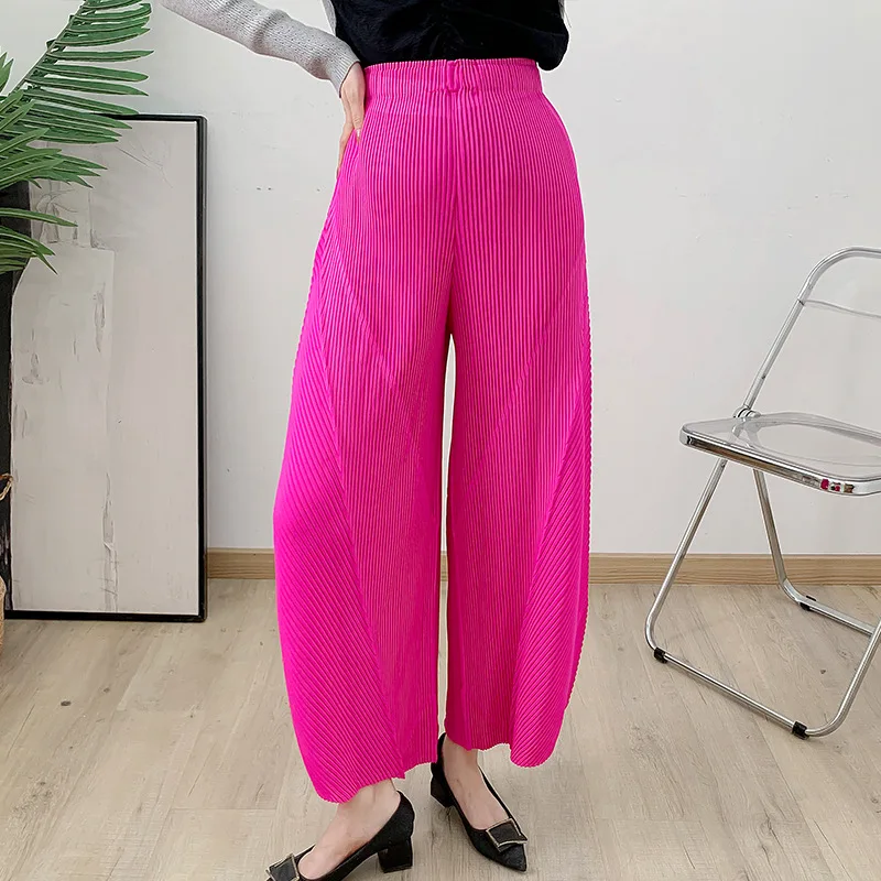 

Miyake Pleated Harem Wide Leg Pants Capris New Korean Fashion Autumn High Waist Causal Trousers