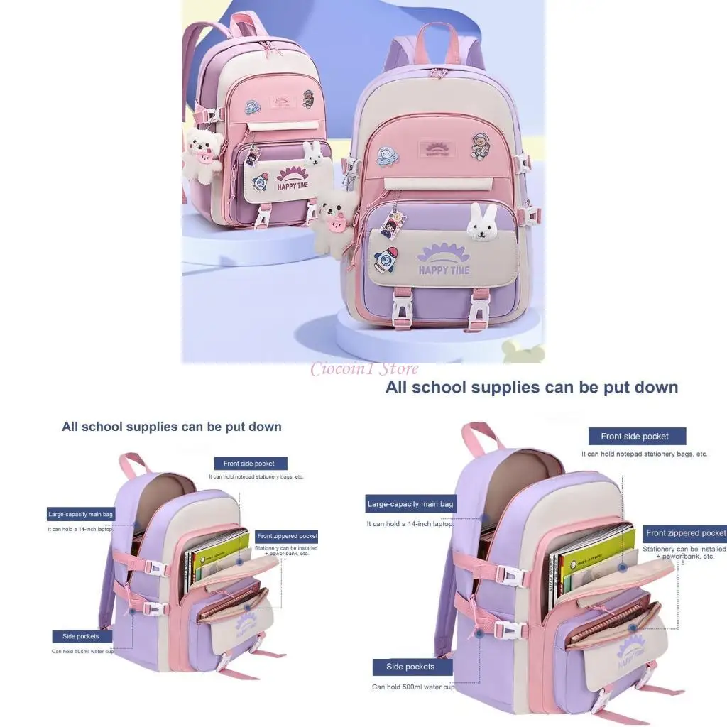 

Y1UB School Bag for Girls Laptop Backpack Casual Travel Daypack with Pins and Pendant