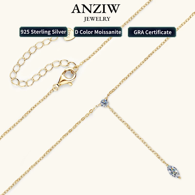 

Anziw D0.40CT Sexy Y-shape Necklace for Women Marquise Cut Real Moissanite Drop Pendant Necklaces Silver 925 Jewelry Certificate