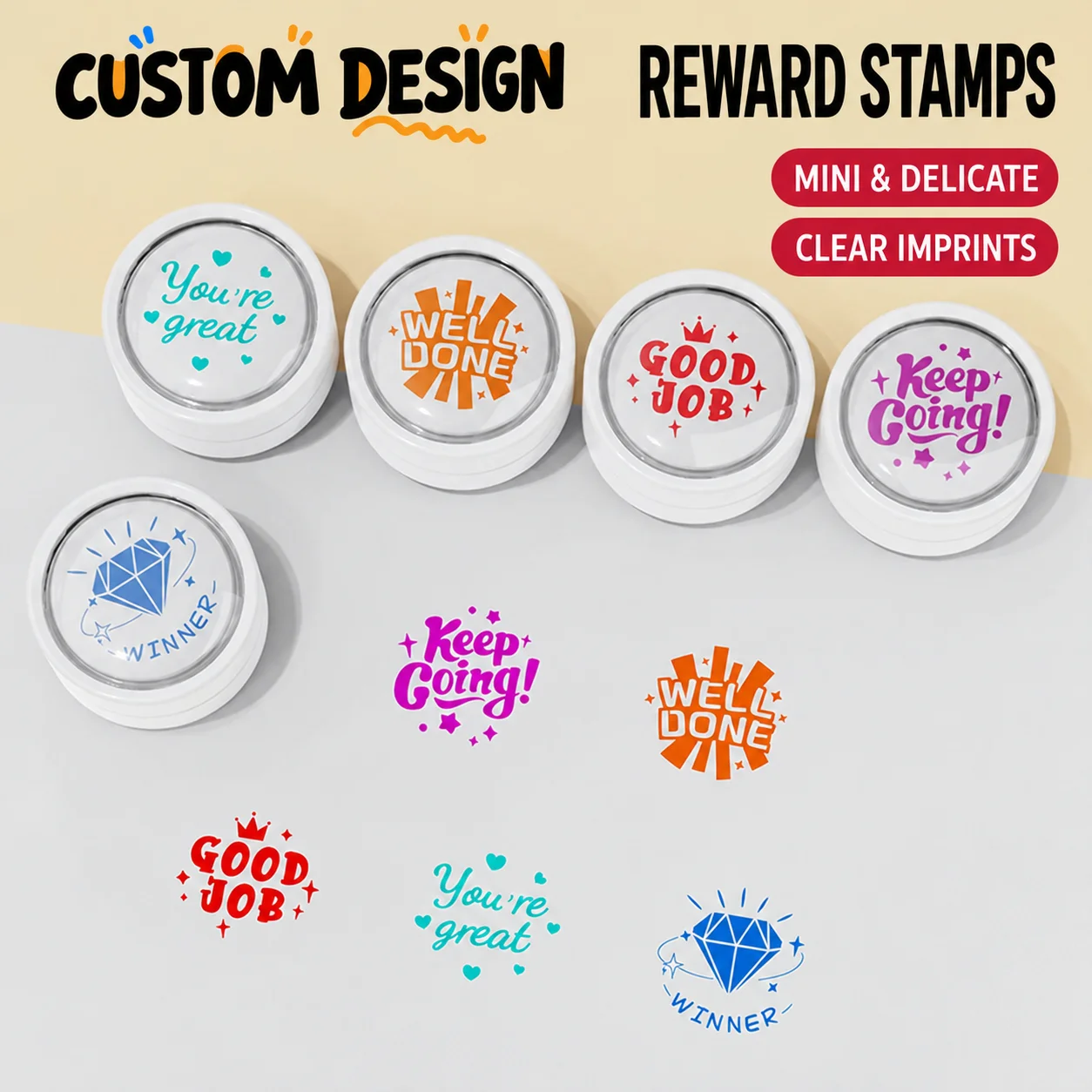 Round Positive Encouragement Photosensitive Stamps Motivational Reward Stamps for Teachers Homework Grading Journal Decoration