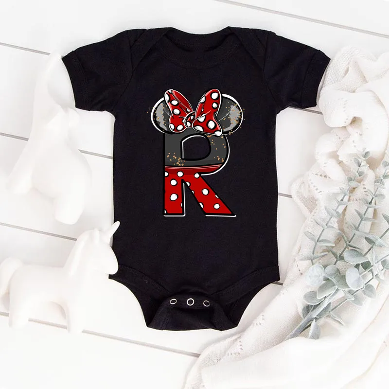 2023 New Baby Girls Clothes 100% Cotton Romper Minnie Mouse Name Capital Letters A-Z Print Jumpsuits Bodysuits & One-pieces