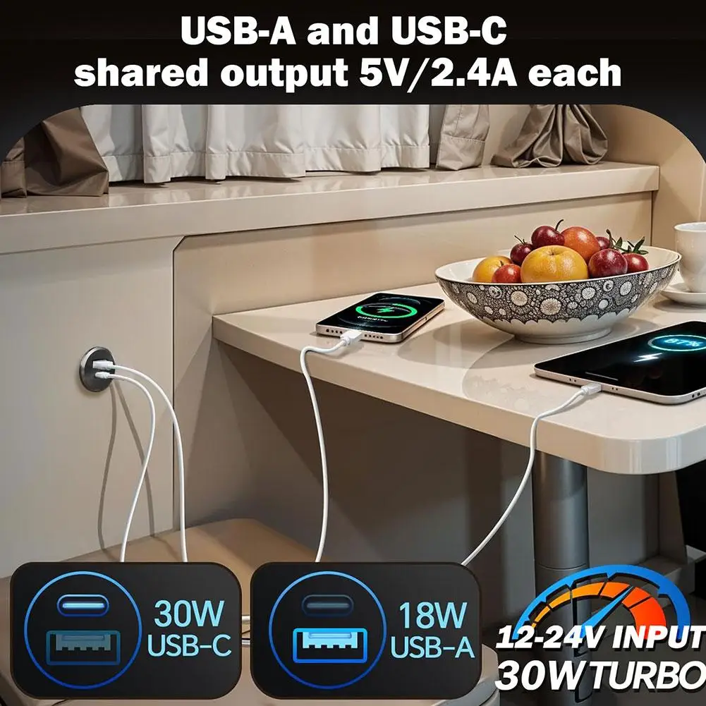 شاحن سيارة صغير مزدوج شحن سريع 30 واط USB-C 18 واط USB-A مهايئ شاحن هاتف السيارة اكسسوارات السيارات لأنظمة D.C 12 فولت-24 فولت #4
