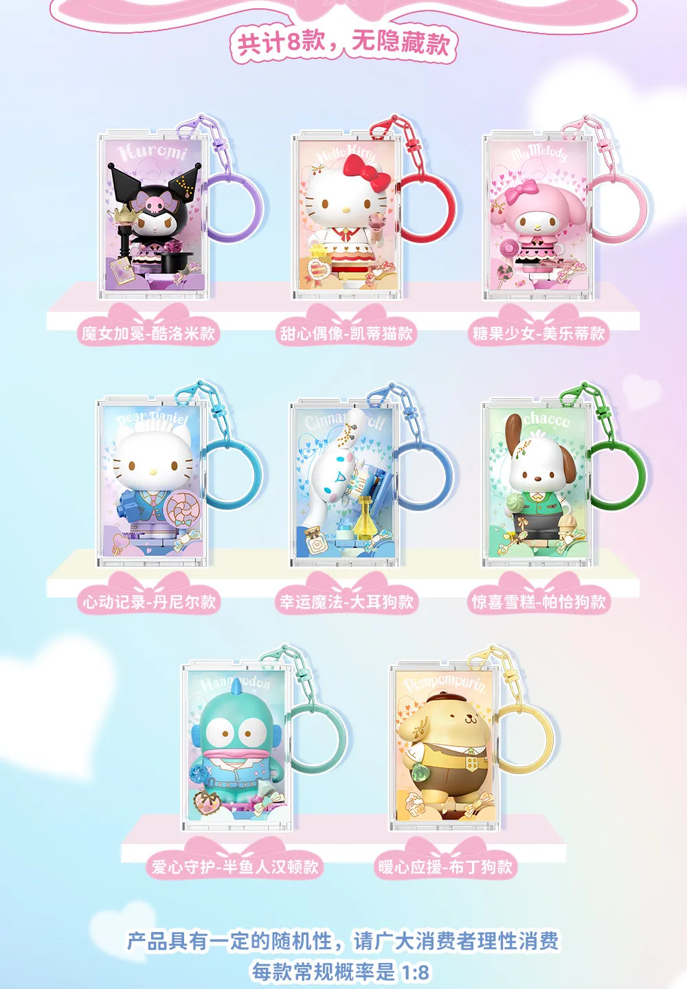 Areax Sanrio Charaktere Baustein-Blindbox Schlüsselanhänger Taschenanhänger Hello Kitty Kuromi My Melody Süßes Neujahrsgeschenk für Mädchen – Detail 3