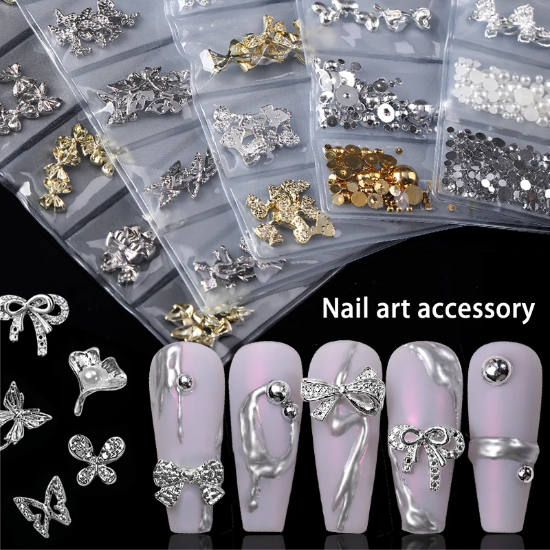 1 Pack 3D Silver Alloy Butterfly Heart Bowknot Metal Charm Gliter Nails DIY Manicure Decoration Nail Art Jewelry Decor