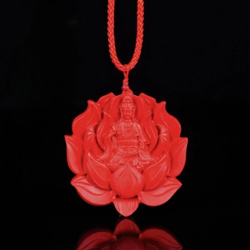 New Natural cinabro Lotus Guanyin Bodhisattva Buddha ciondolo in giada da uomo e da donna