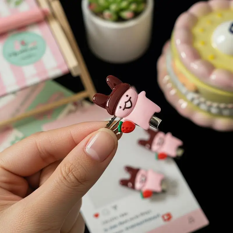 Strawberry Chocolate Rabbit Hair Clips 2Pcs Set Cute Cartoon Plastic Barrettes For Girls Hair Decoration For Parties