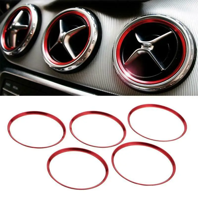 

5Pcs For Mercedes Benz Air Vent Outlet Ring Cover Trim Red For A/B/CLA/GLA Class Set Interior Modification Center Control