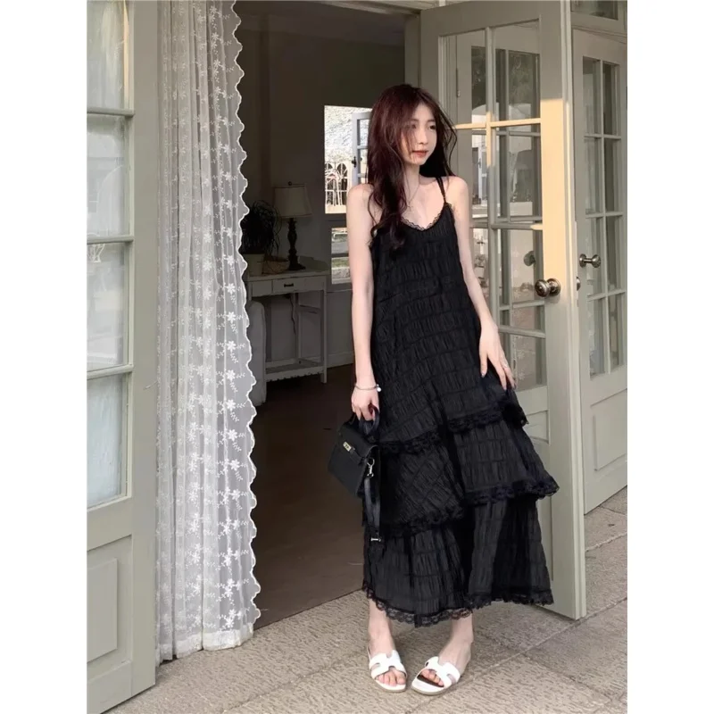 Damska letnia sukienka maxi - Befree Vintage Silk Camis z falbankami, elegancka koronkowa sukienka plażowa Vestidos dla seksownego wyglądu