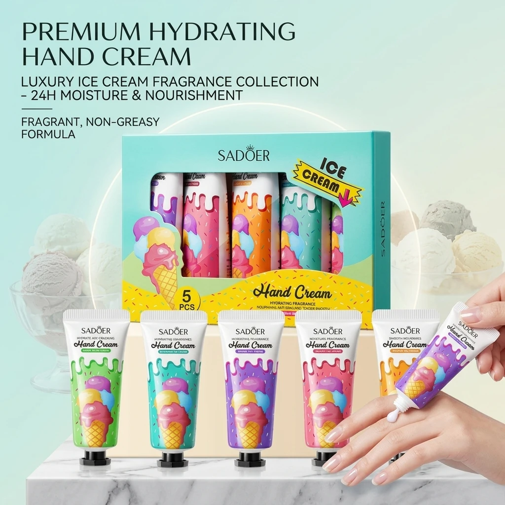 5Pcs SADOER  Hand Cream Set, Cream Texture, Hydrating Travel Pack Durable Moisturizer Smooth Hand Skin Gift For Women