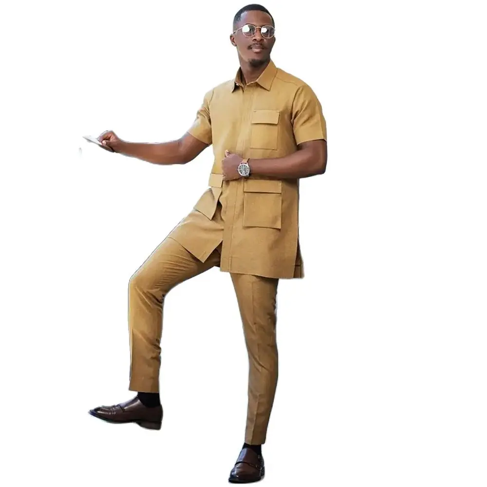 Yellow Three Pockets Lapel Single Breasted Men Suit Two-pieces(Short Blazer+Pants)Fashion Casual Party Prom Wedding Set