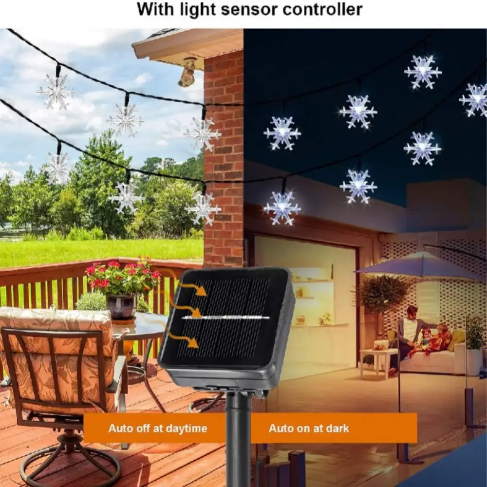 Luzes solares da corda ao ar livre luzes do floco de neve do natal com 8 modos à prova dwaterproof água movido a energia solar luz do pátio para decoração da festa do jardim