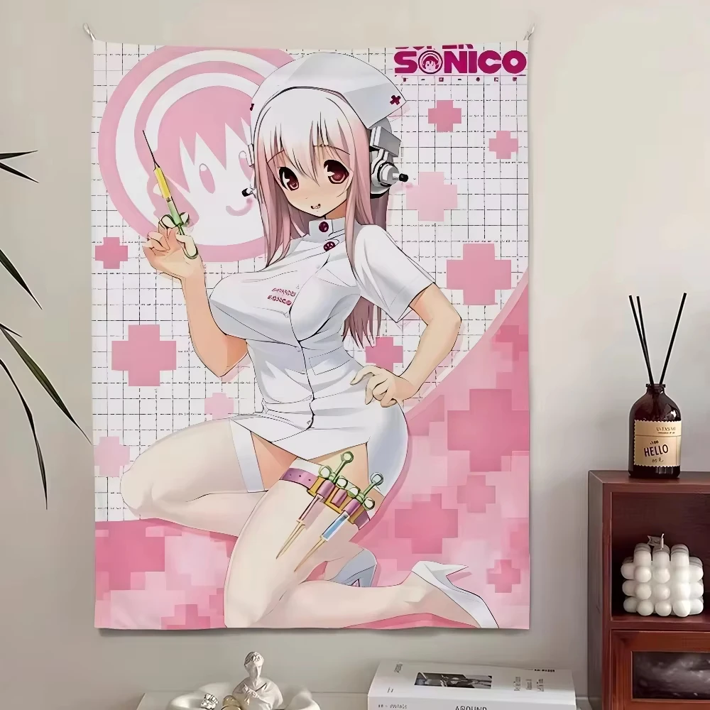 Anime Girl Wall Tapestry Cute Nurse Character Poster Print Bedroom Living Room Decoration Hanging Fabric Home Decor Gift