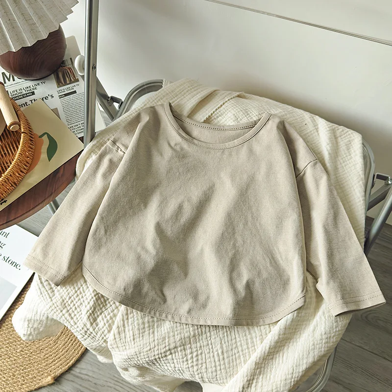 Children Tees Boys Girls Tops Teenager Spring Autumn Long Sleeve Solid T-Shirts Kids Baby Round Neck Casual Basic Clothes