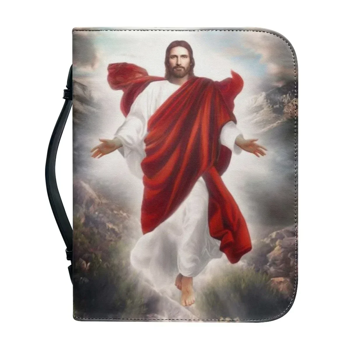 PU Leather Handbags for Women Zippered Handle Bible Storage Bags New Christian Jesus Pattern Print Bible Cover Case Custom Gift