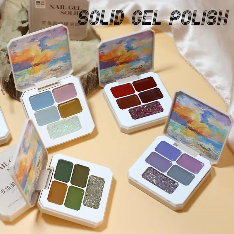 5 Colors Solid Nail Glue Jelly Cream Gum Palette Macaroon Manicure Polish Pigment Pudding Gel Nail Polish UV Gel Glitter Gel