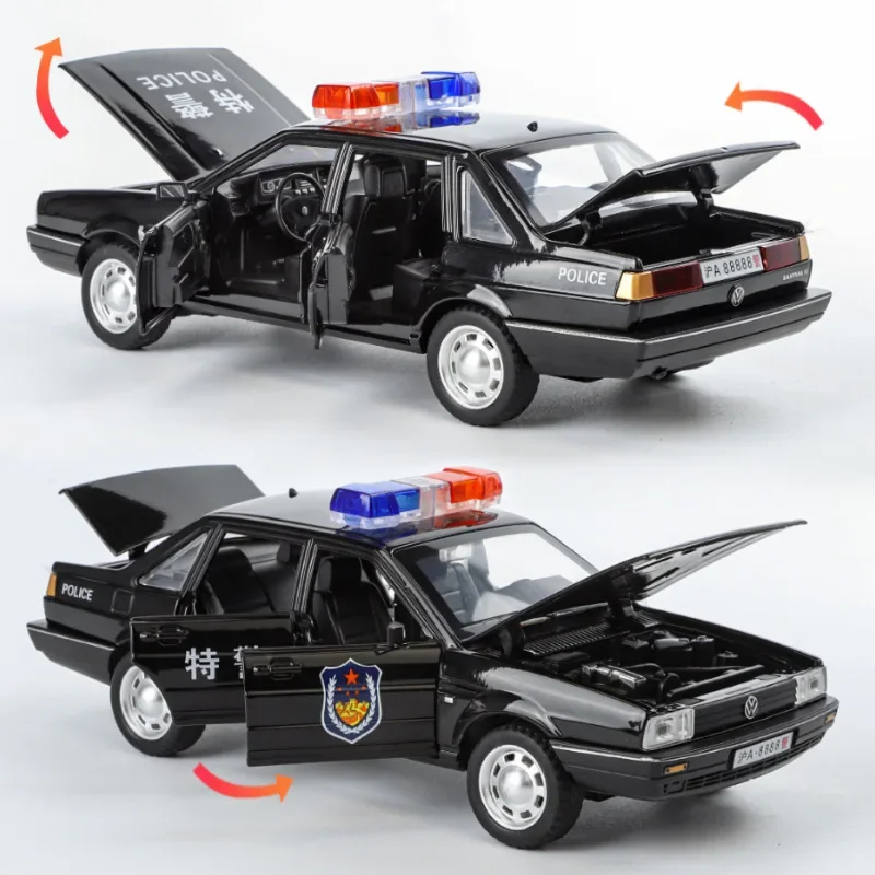 1:24 Santana Alloy Policer Car Diecast Metal Scale Model Sound&Light Simulation Collection Childrens Birthday Toy Vehicles Gifts
