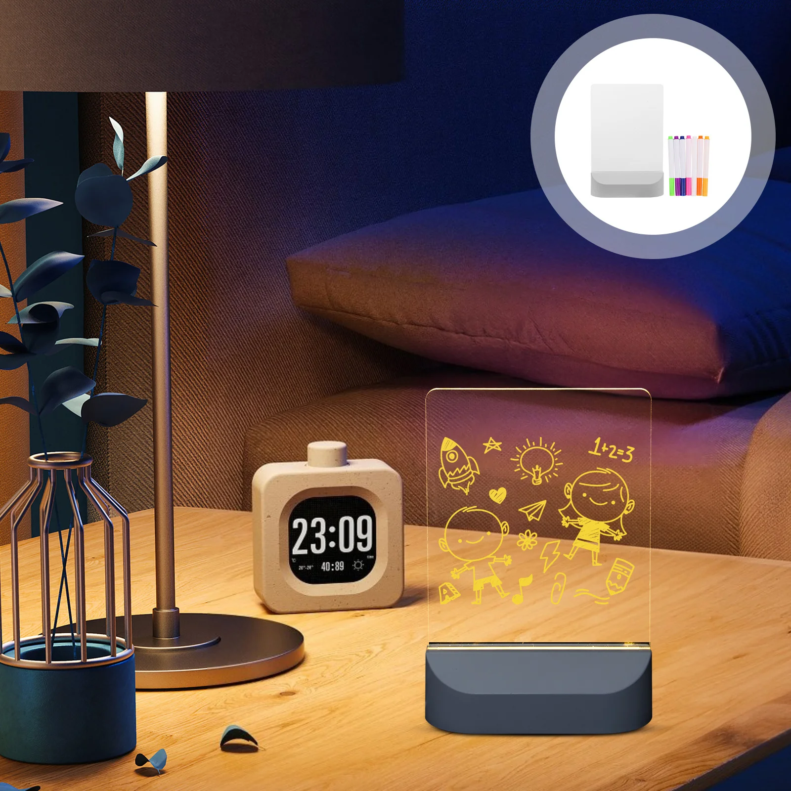 Set Lavagna LED da Scrivania con Luce Notturna, Blocco Note Cancellabile per Lampada da Camera