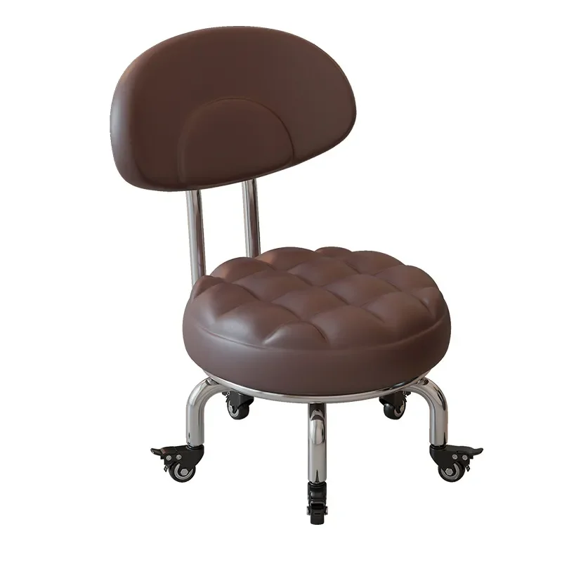 Italian Style Rolling Stool with Backrest Low Mobile Seat for Shoe Changing Home Use Small Wheeled Chair