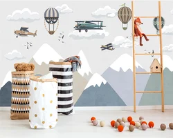 beibehang papel de parede Customized Modern New Fashion Children Landscape Mountains Plane Clouds Background Wallpaper