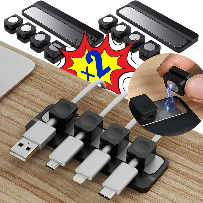 Magnetic Cable Organizer Data Cable Holder Clips Self-adhesive Phone Charge Wire Winder for Home Office Desk Cord Management