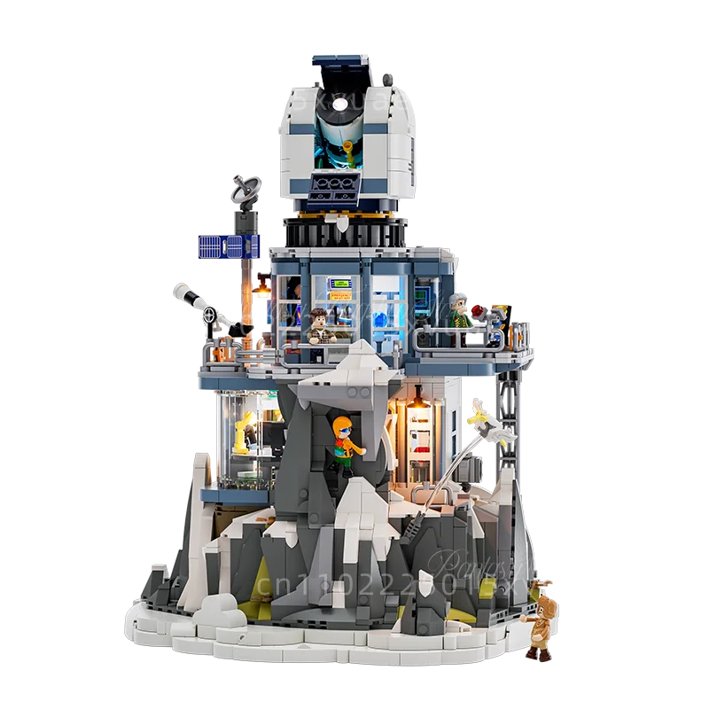 Bloques de construcción de observación en un acantilado, modelos de construcción de ensamblaje a gran escala, adornos de vista de calle, juguetes de proyección, regalo de colección