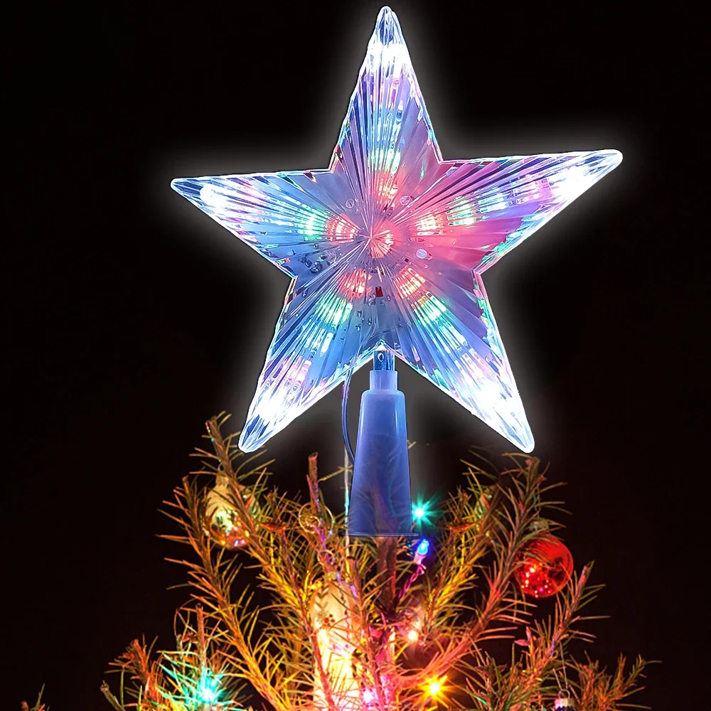 Christmas Tree Top Star LED Glowing Light Holiday New Year Christmas Five-pointed Star Ornament Decorations Navidad 2024 17x18cm