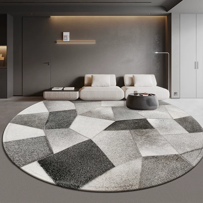 Creative Stone Style Round Carpet Handmade Splicing Cowhide Rugs Living Room Home Soft Fur Bedroom Floor Mat Modern Sofa Rug